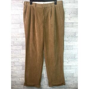 Men's Brown Corduroy‎ Pleated Cuffed Casual Dress Pants Trousers Size 34x30